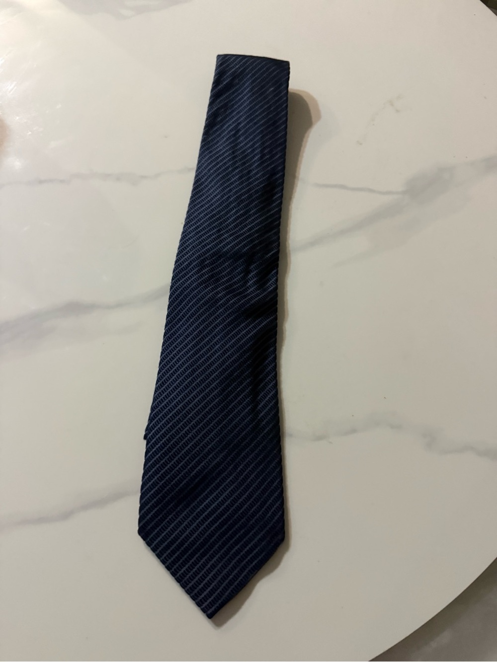 Vintage Yves Saint Laurent Navy Diagonal Stripe Silk Tie